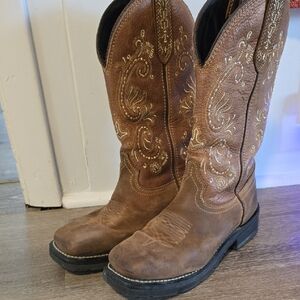 Masterson Women's Brown Leather Cowboy Boots with Embroidered Design Size 7